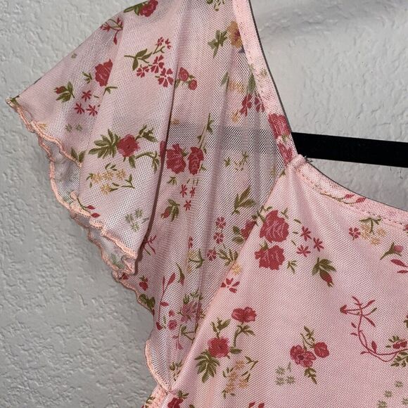 Shein Y2K 90's Babydoll Pink Floral Mini Dress Small (4) Stretchy - Picture 9 of 10